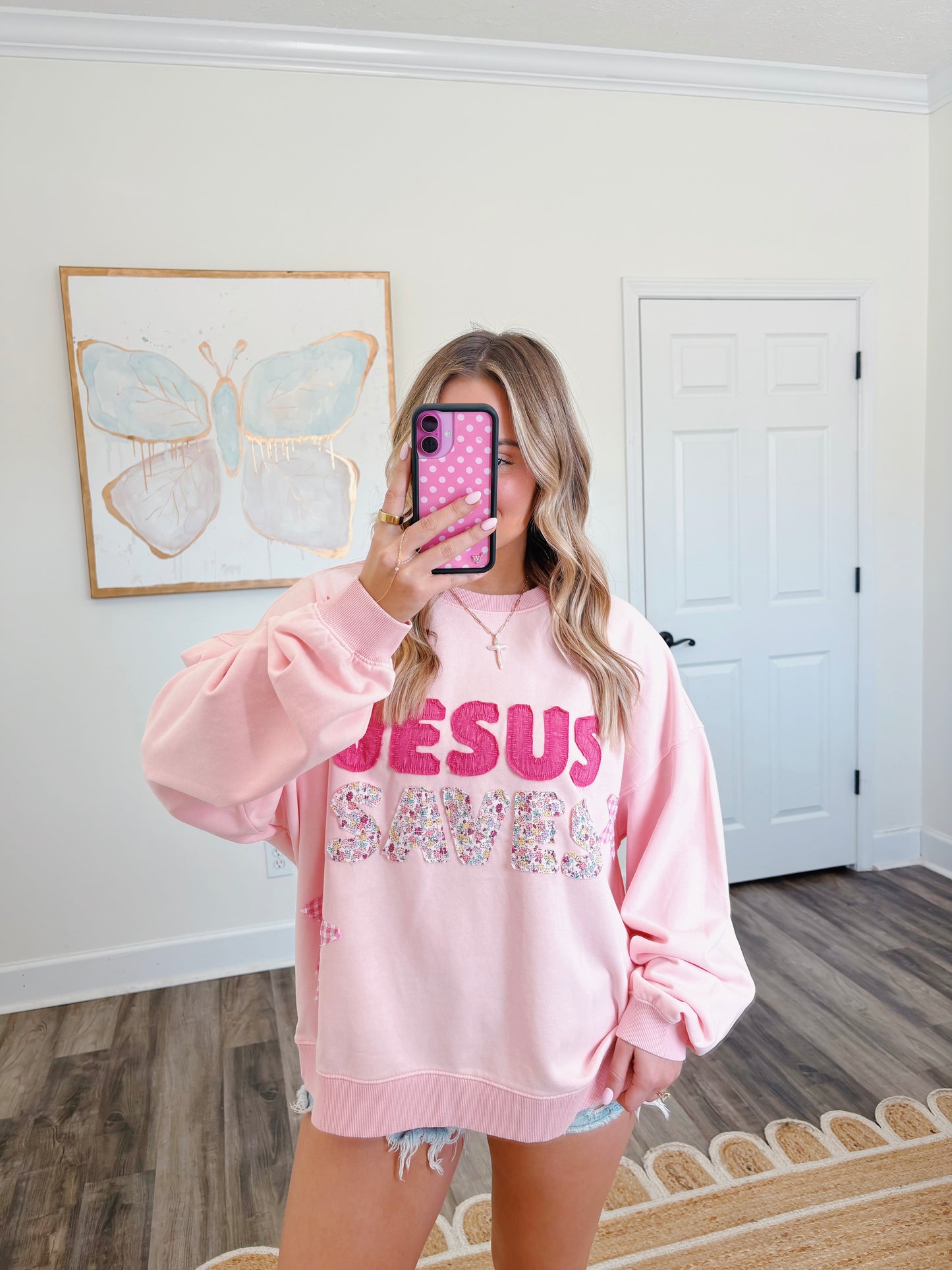Jesus Saves Patchwork Crew Neck