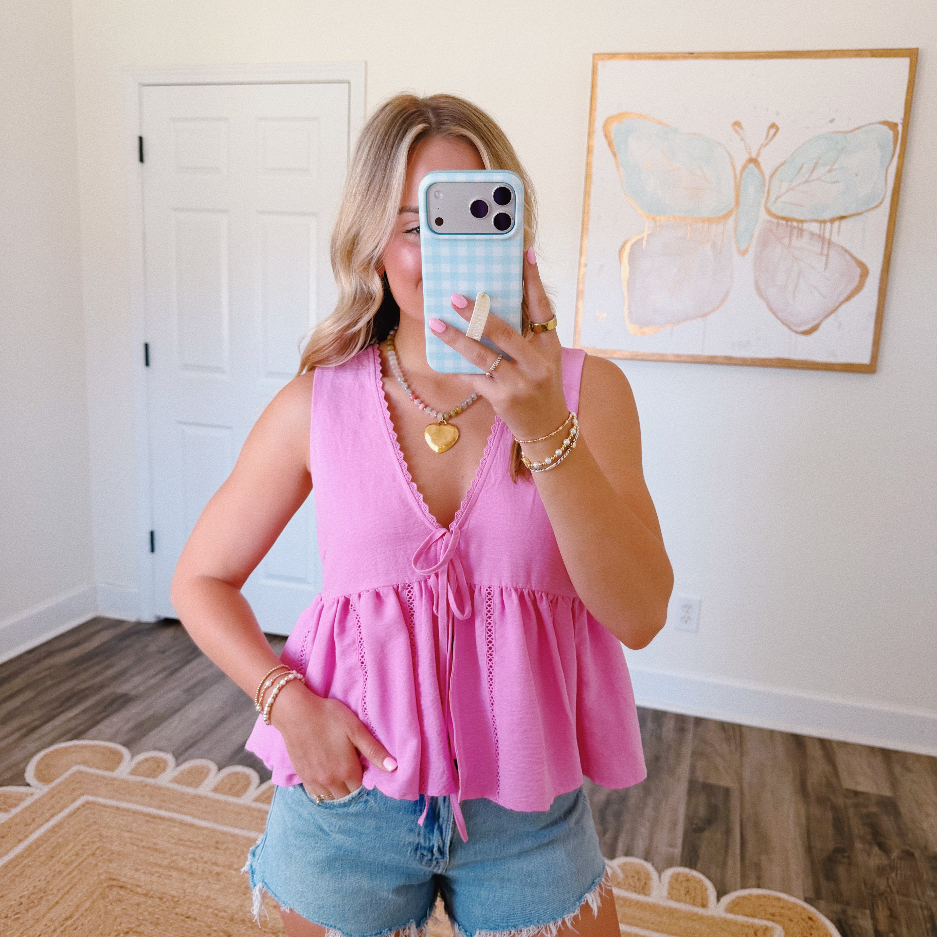 Pink Tie Babydoll Top