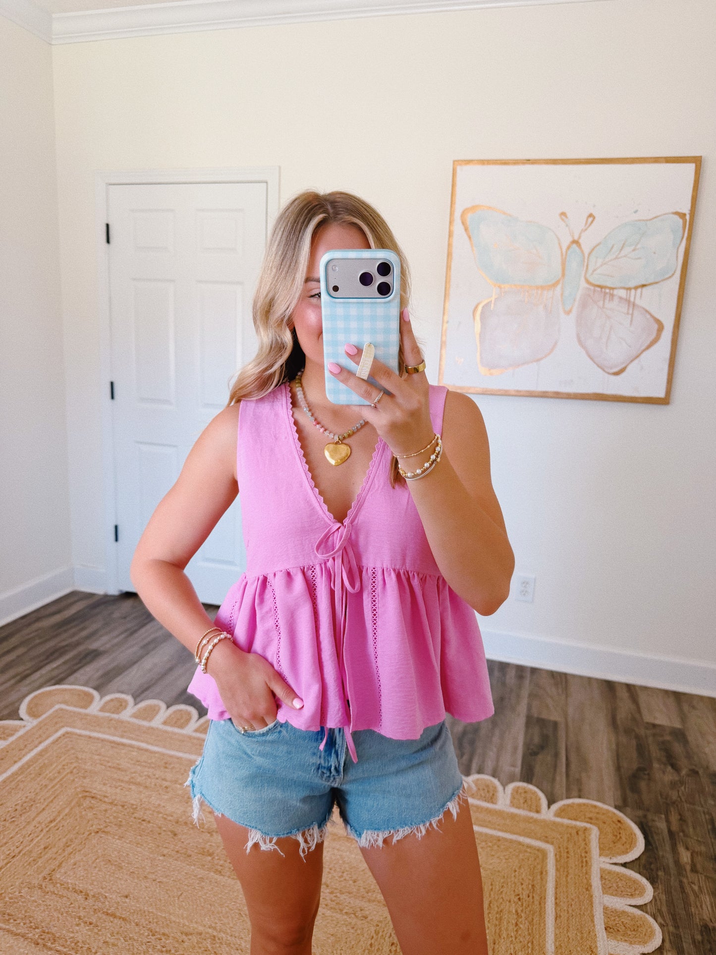 Pink Tie Babydoll Top