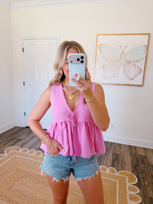 Pink Tie Babydoll Top
