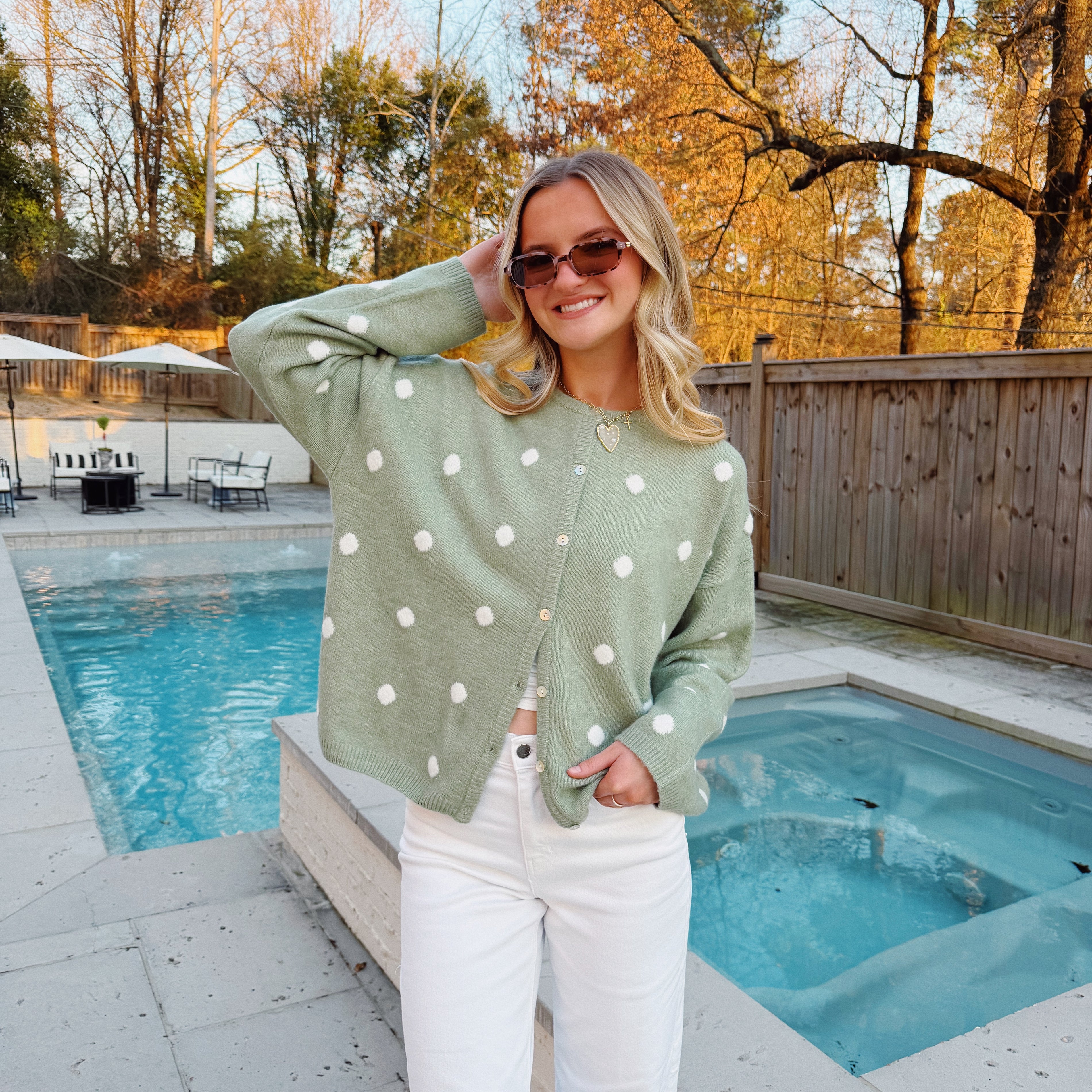 Sage Polka Dot Cardigan