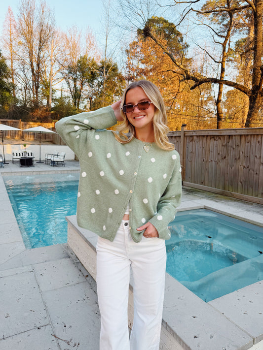 Sage Polka Dot Cardigan