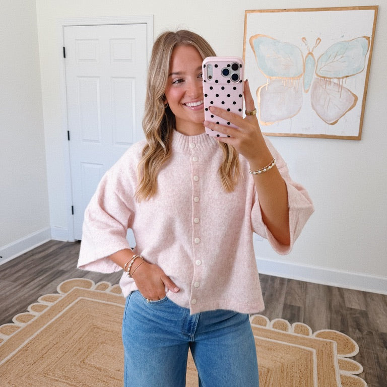 Oatmeal Pink Soft Knit Cardigan