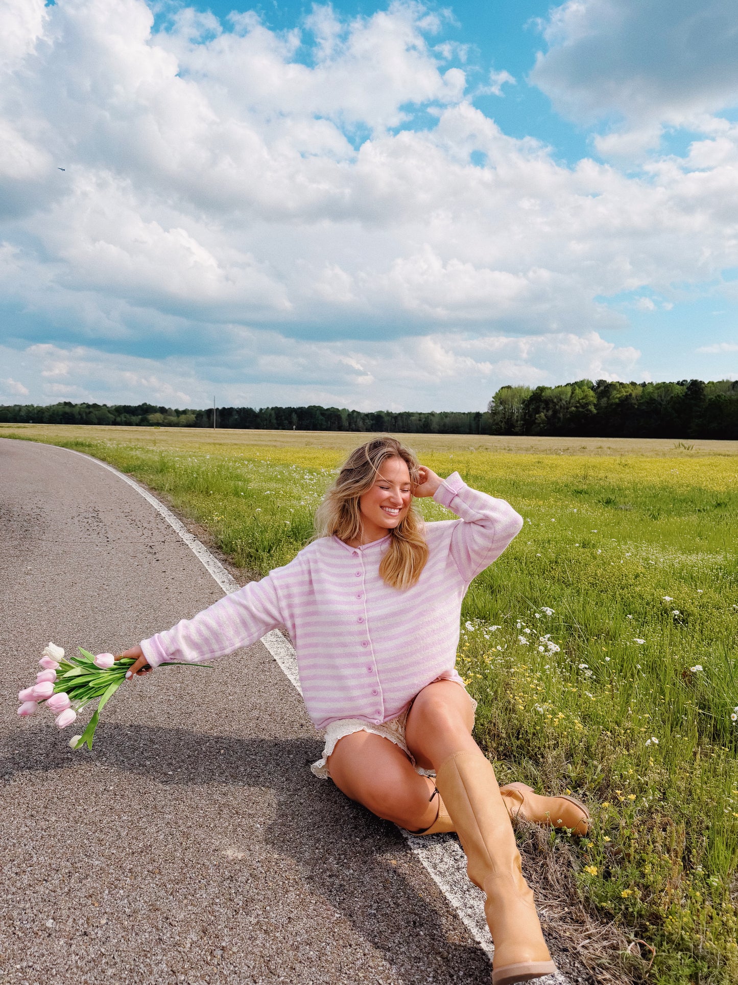 Lavender Pink Striped Cardigan