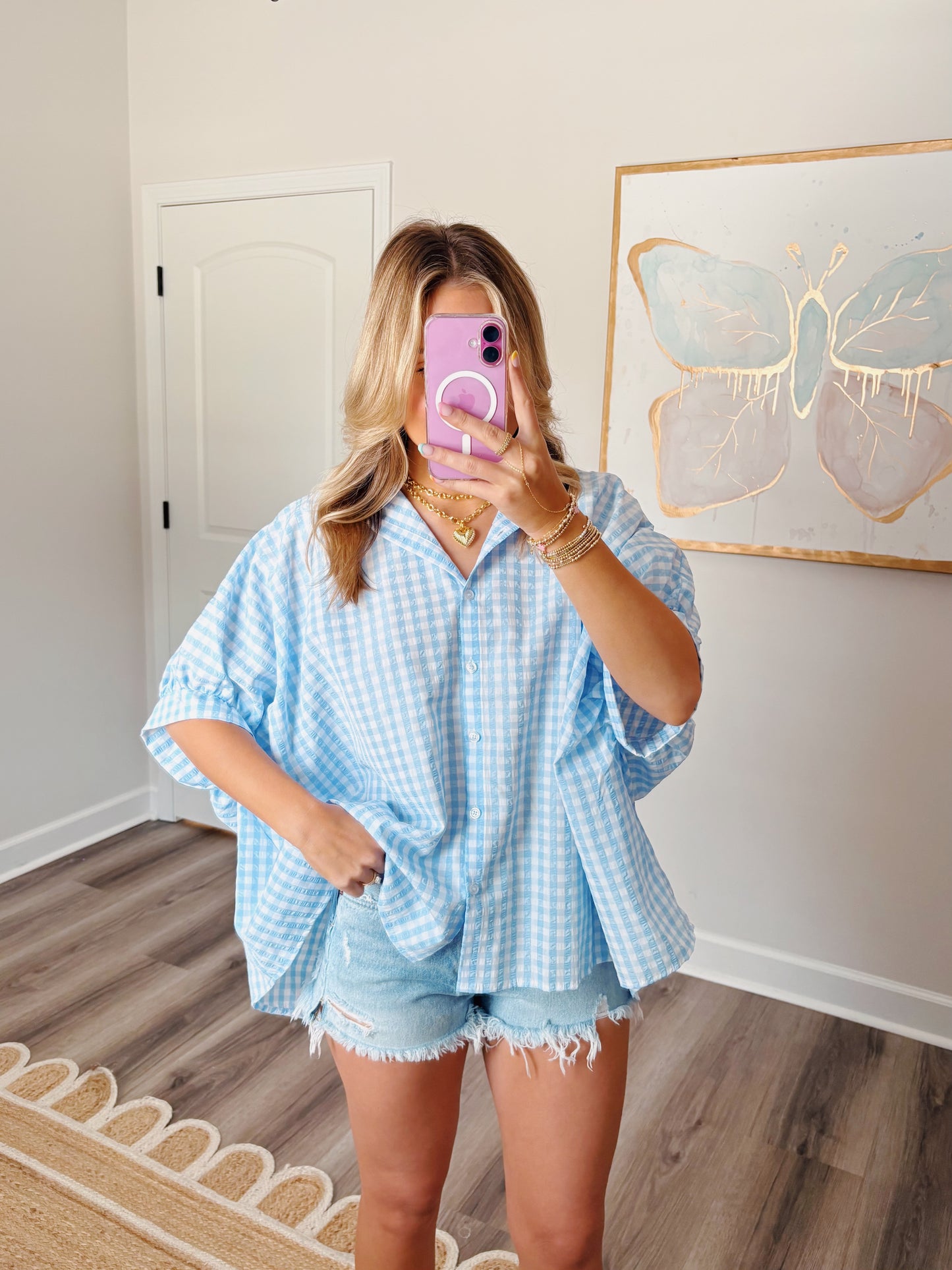 Oversized Blue Gingham Button Up