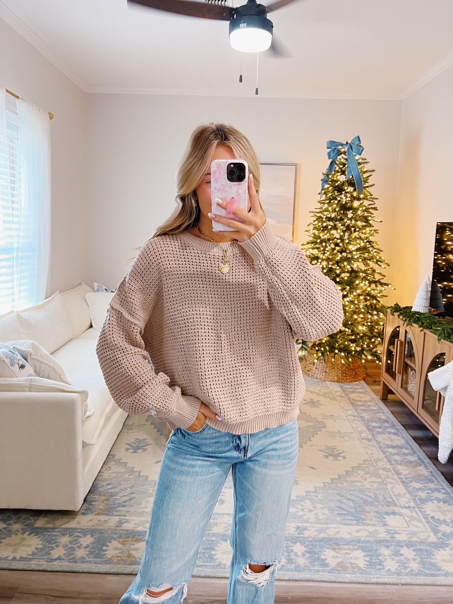 Waffle Knit Beige Sweater