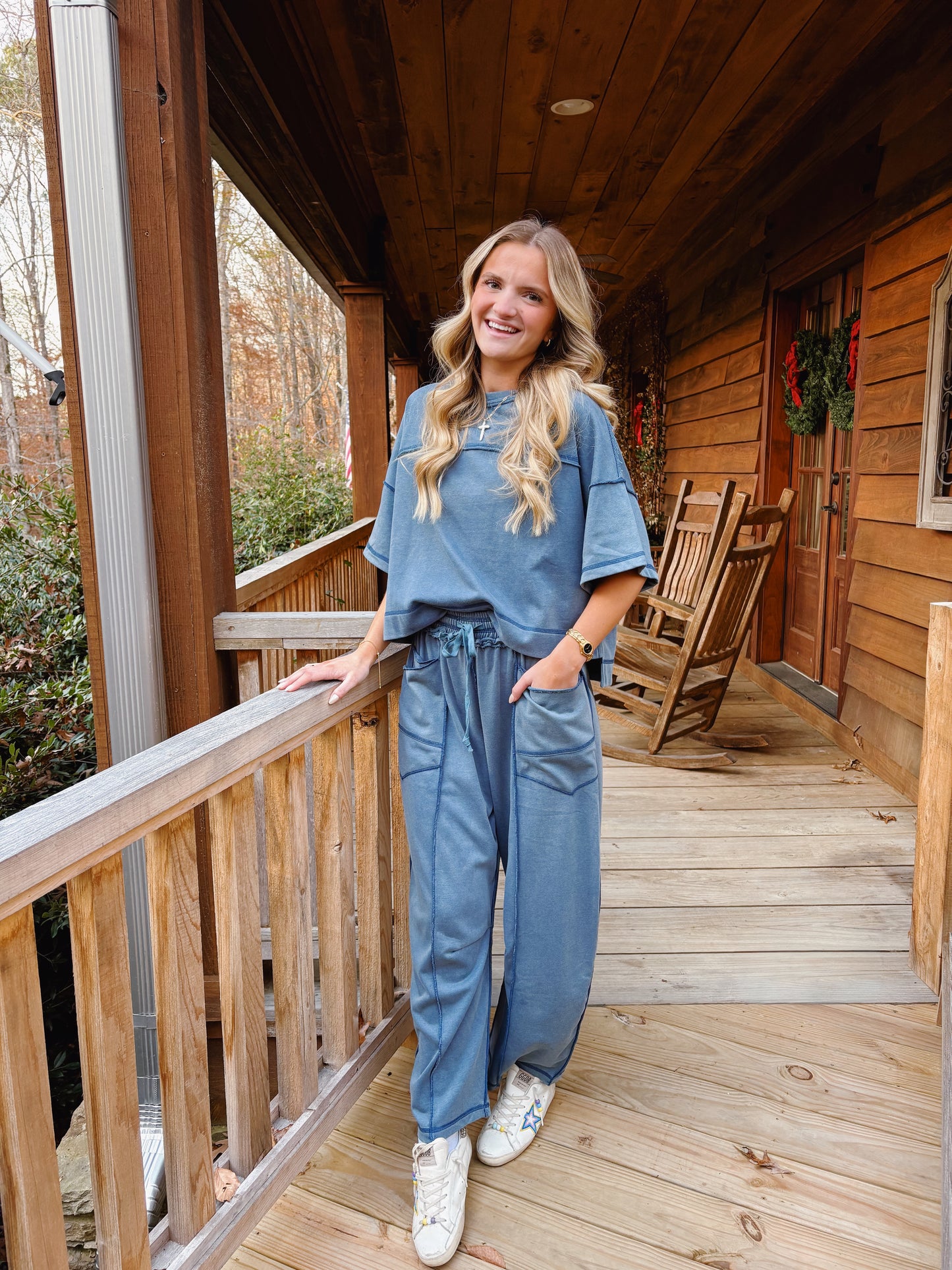 Denim Blue Barrel Pants Set