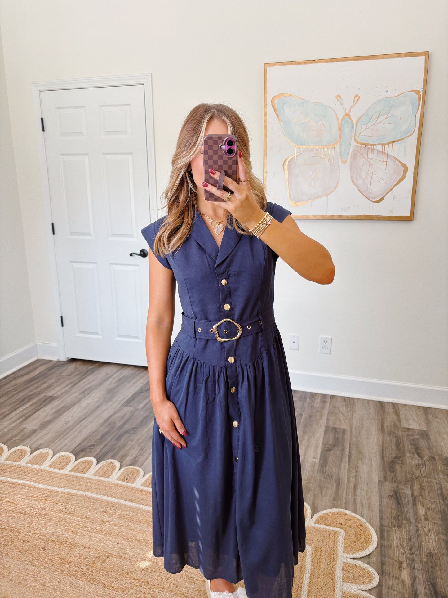 Navy and Gold Midi Dress
