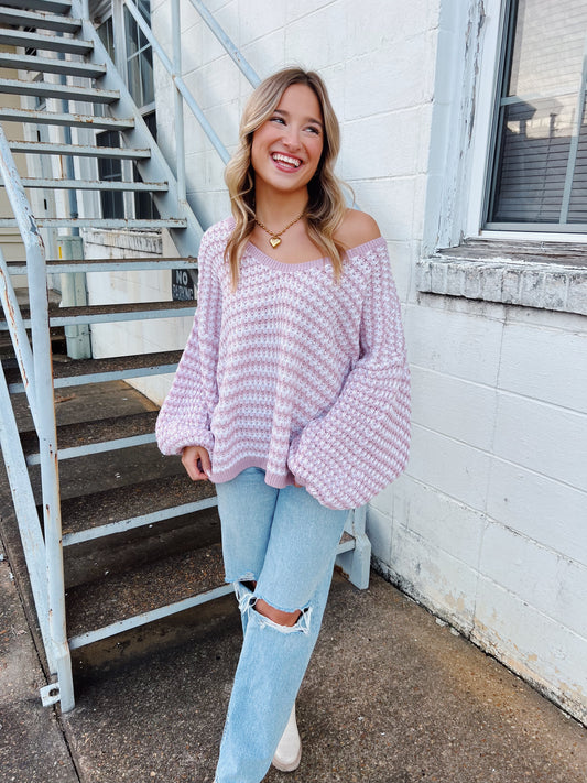 Oversized Striped Sweater in Blush