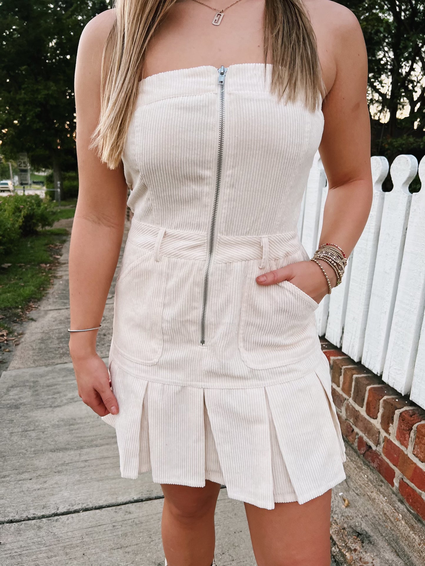 Corduroy Mini Romper Dress in Ivory