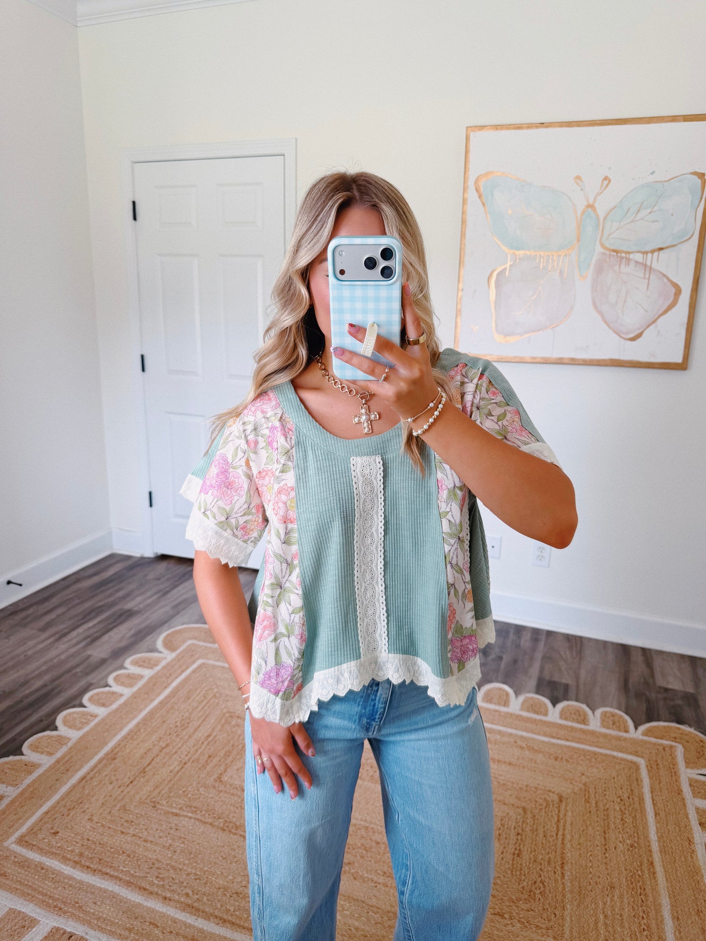 Sophie Floral Top in Teal