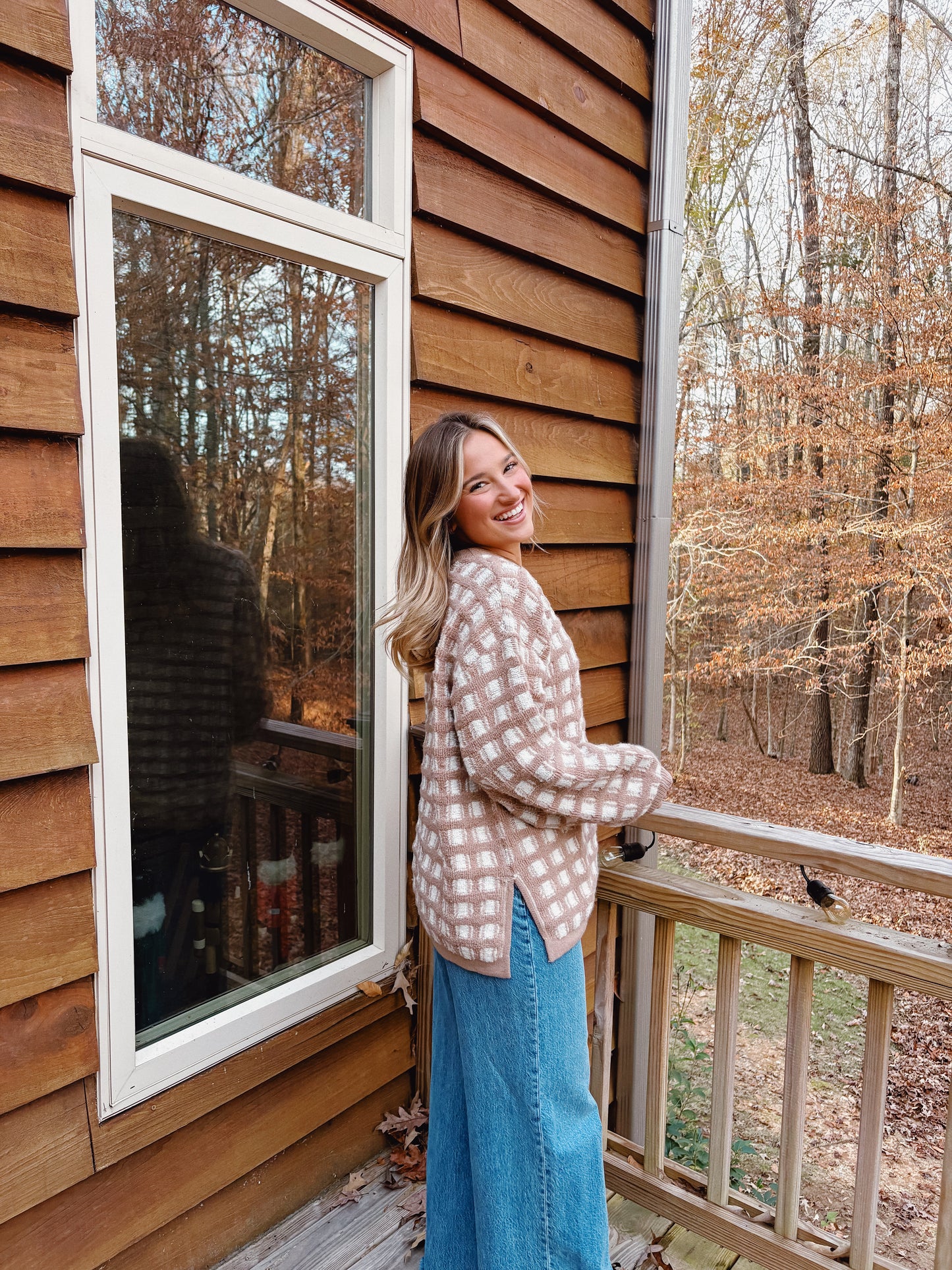 Taupe Checkered Oversized Sweater