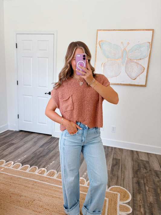 Henley Sweater Vest in Rust