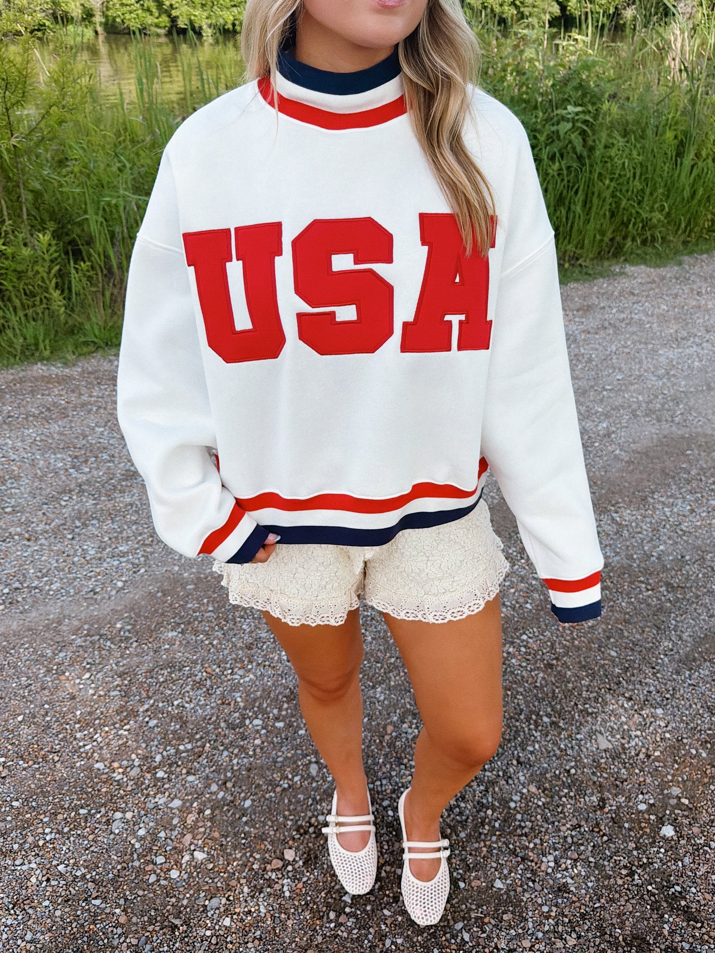 White USA Mockneck