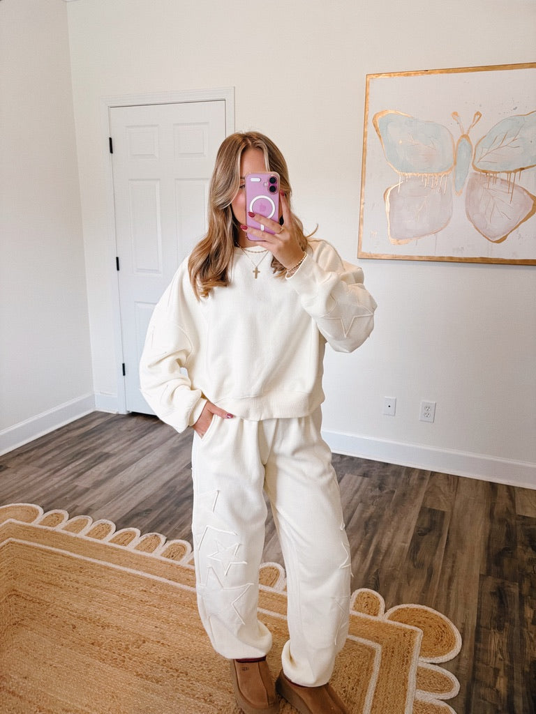 Varsity Star Sweat Set Cream