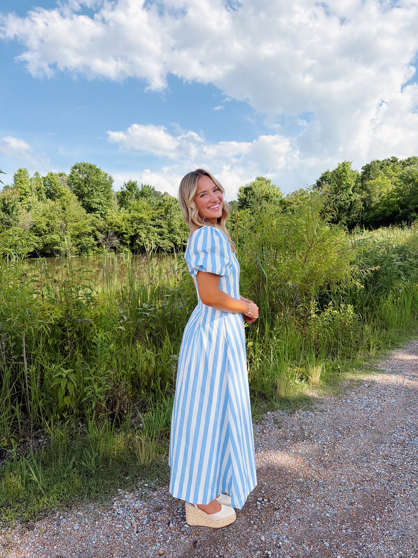 The Annie Stripe Midi in Blue