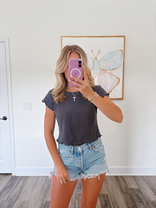 Charcoal Scalloped Baby Tee