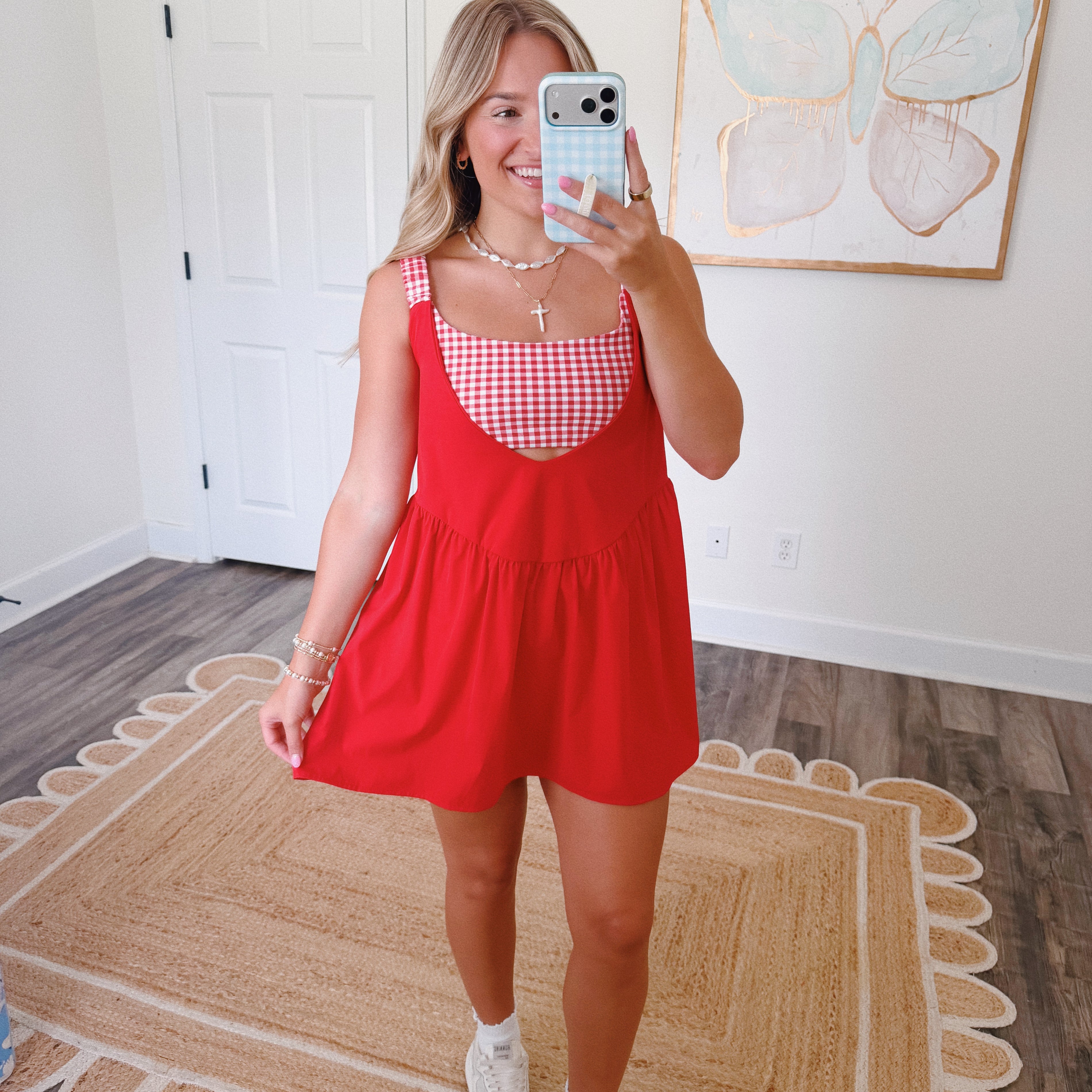 Match Point Gingham Romper in Red