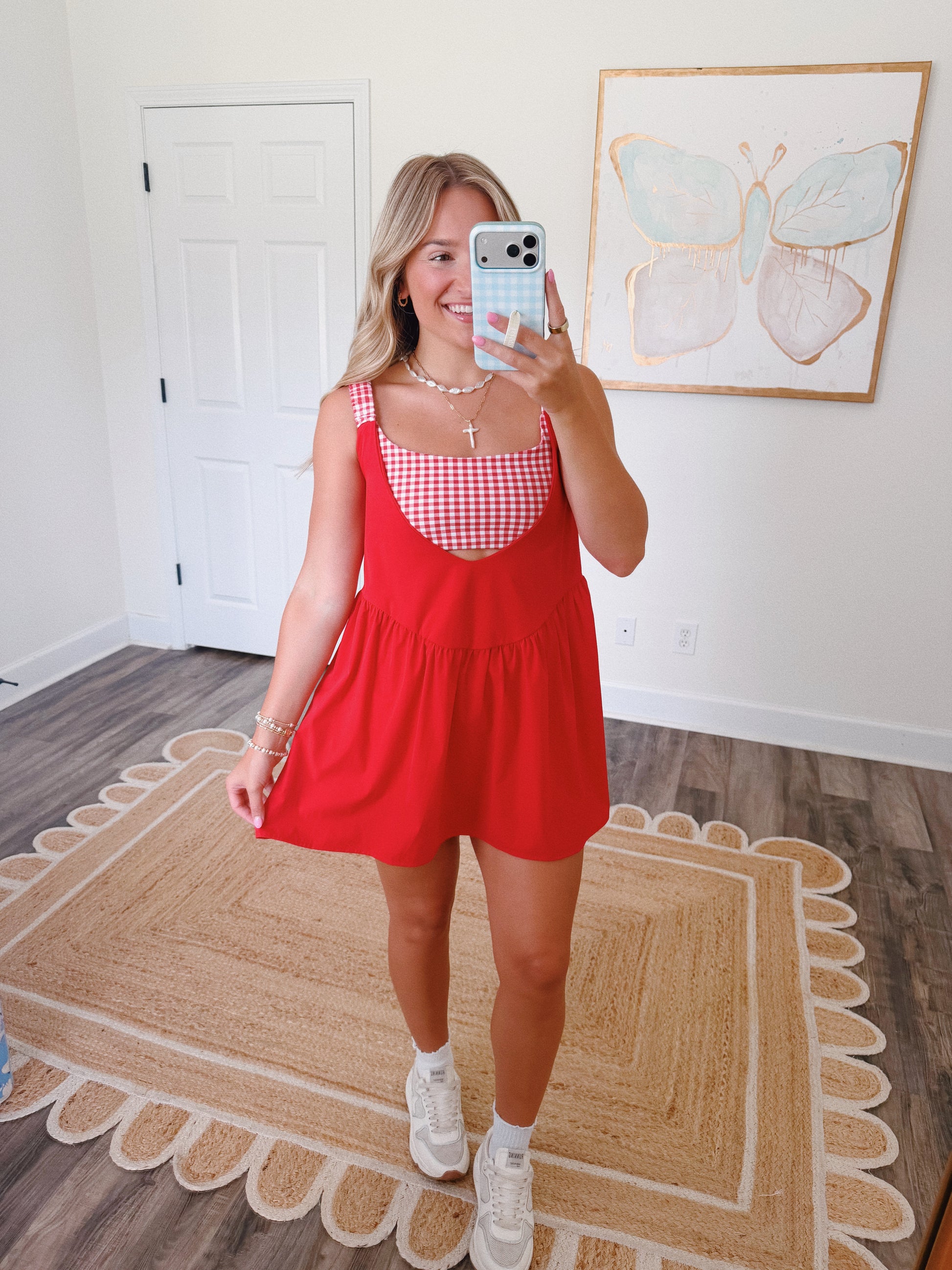 Match Point Gingham Romper in Red