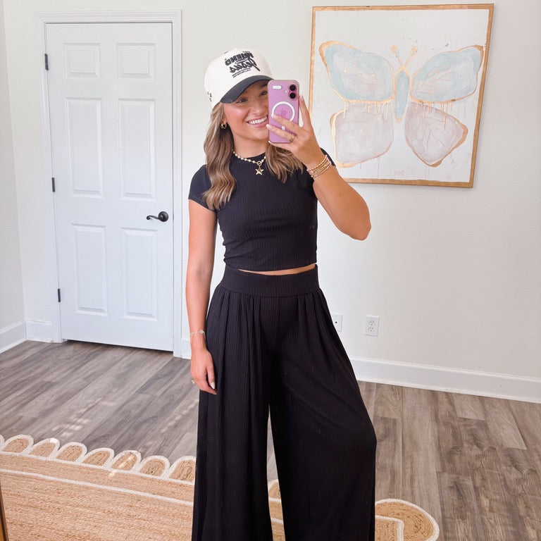 Running Errands Black Ribbed Set