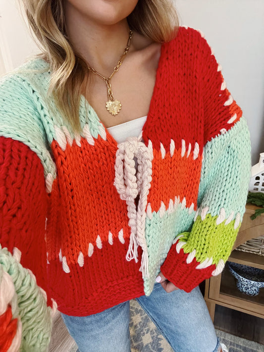 Festive Front Tie Chunky Cardigan