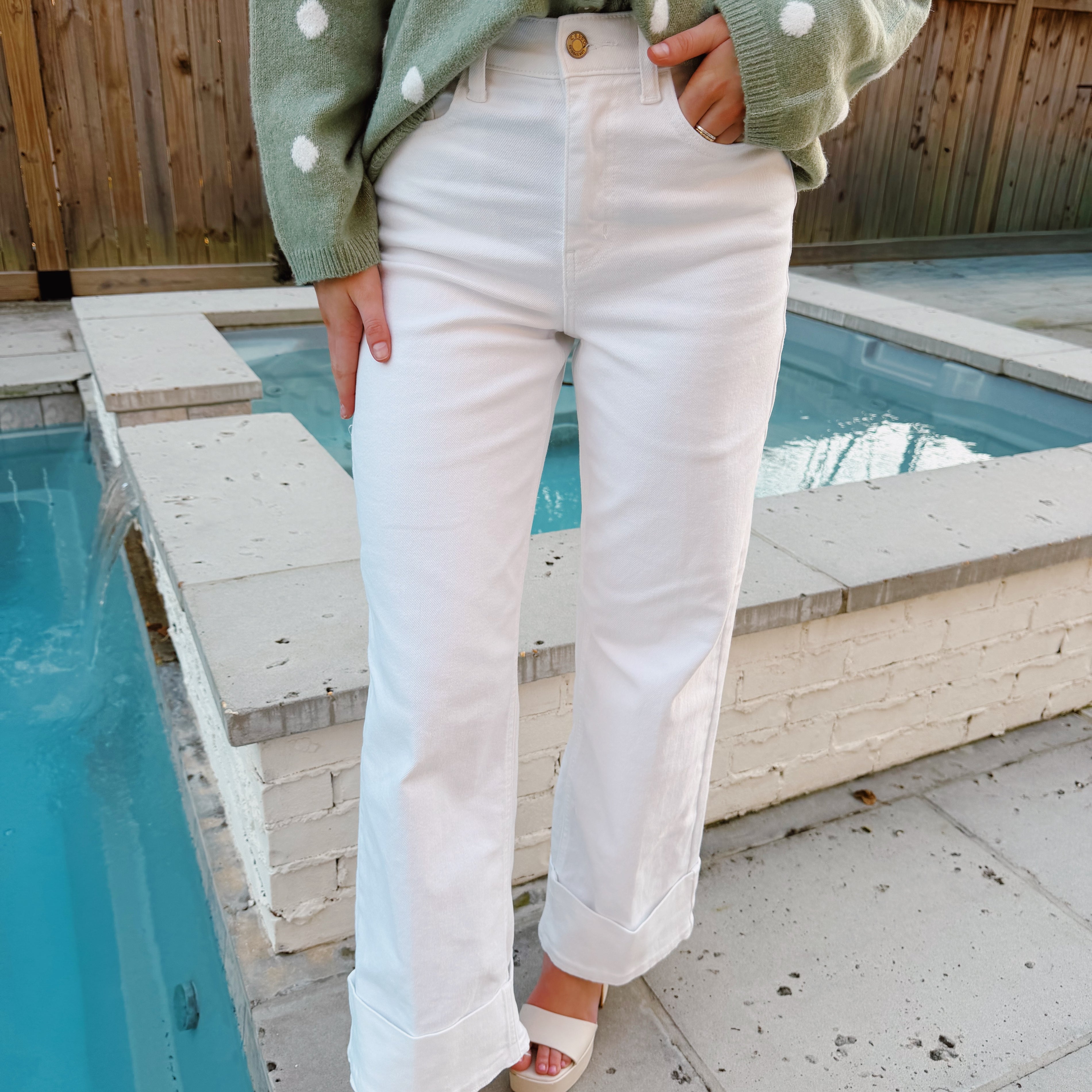 White High Rise Cuffed Jean