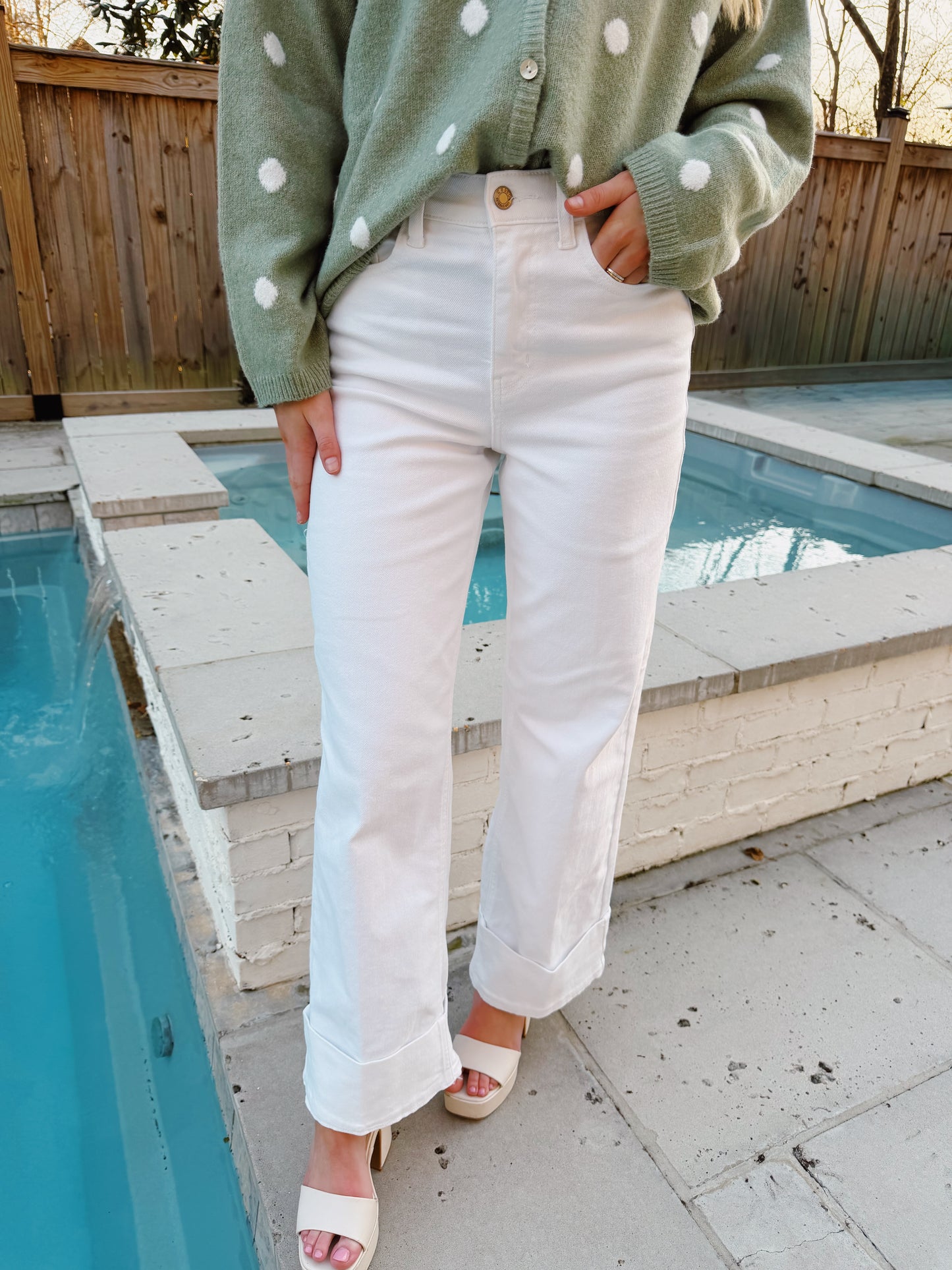 White High Rise Cuffed Jean