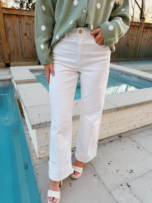 White High Rise Cuffed Jean