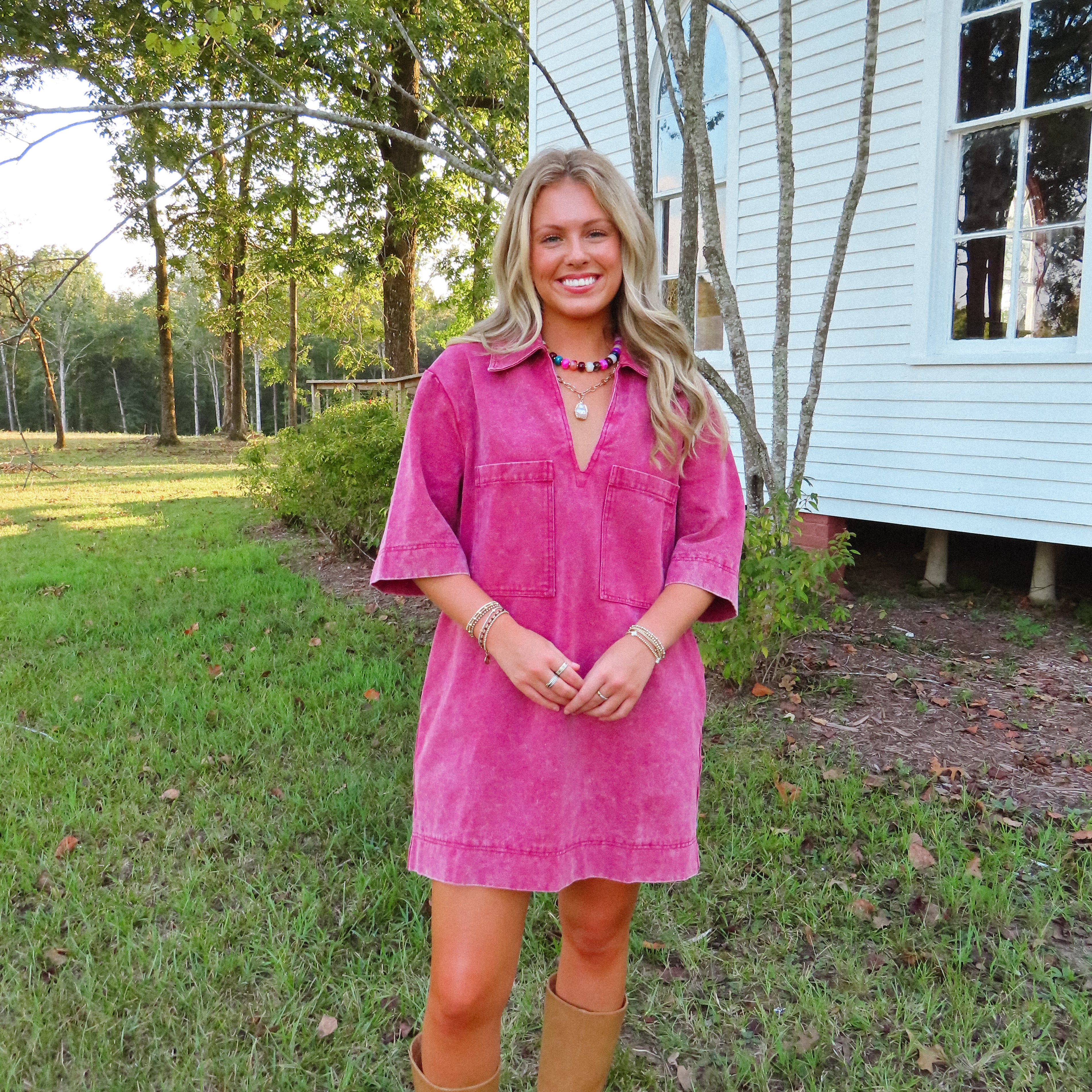 Burgundy Denim Dress