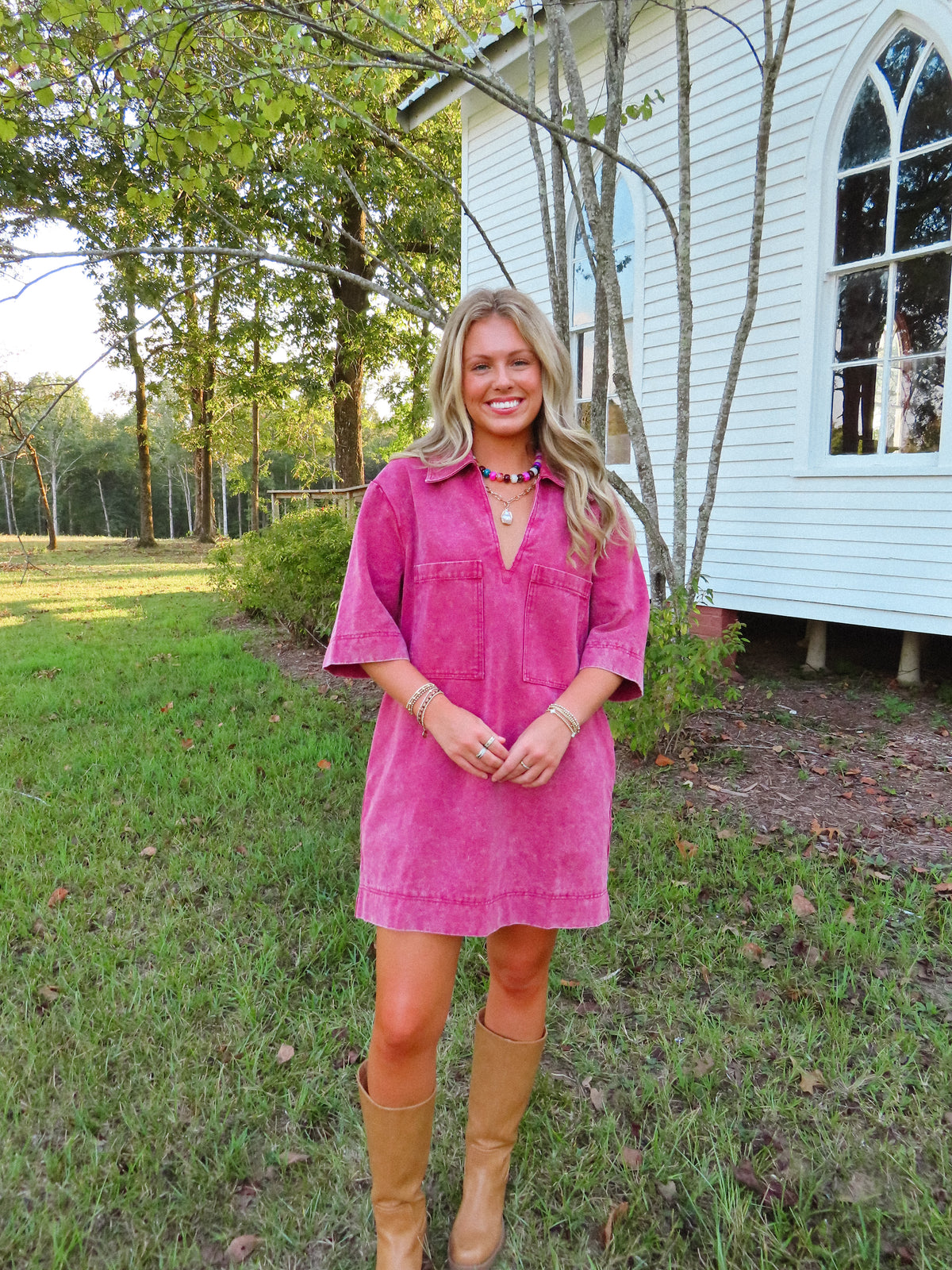 Burgundy Denim Dress