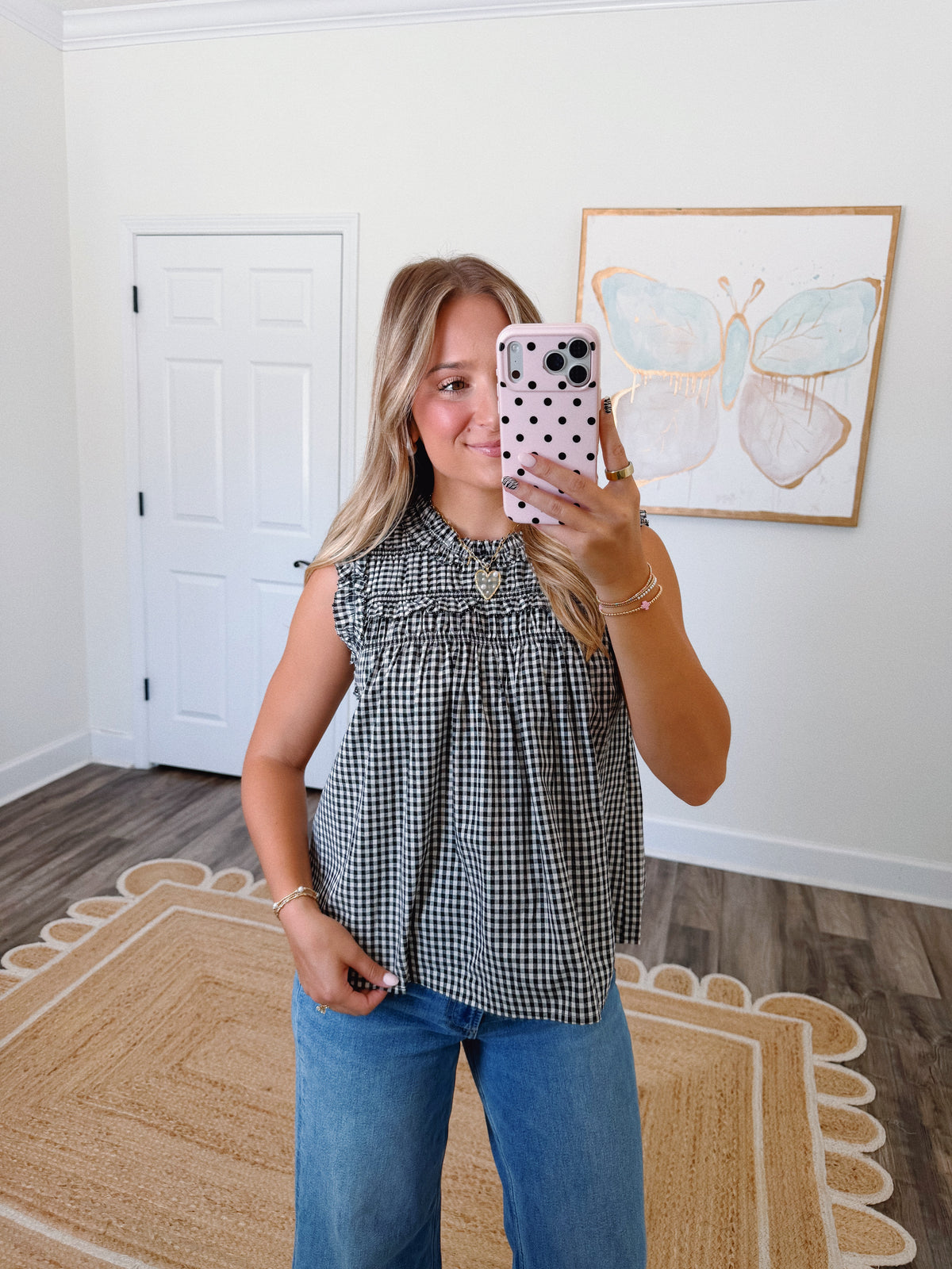 Black Gingham Ruffle Blouse