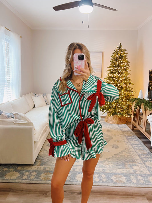 Green Striped Christmas Pajamas