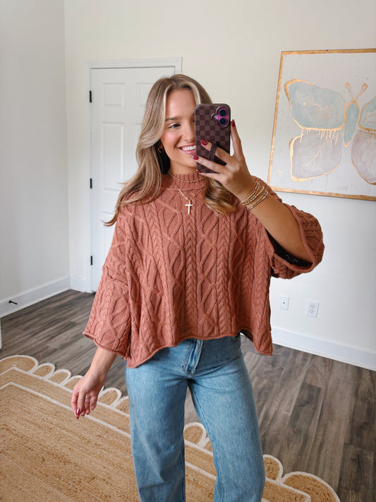 Ava Cable Knit Top in Rust