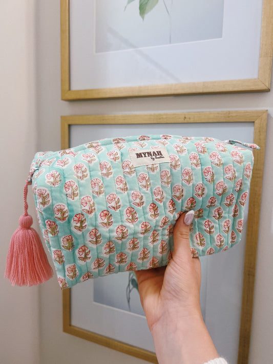Mint Quilted Makeup Bag