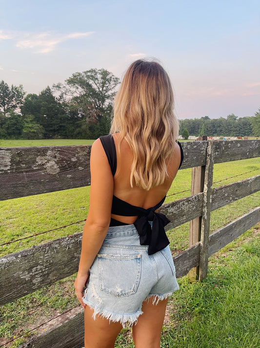 Black Open Back Bodysuit