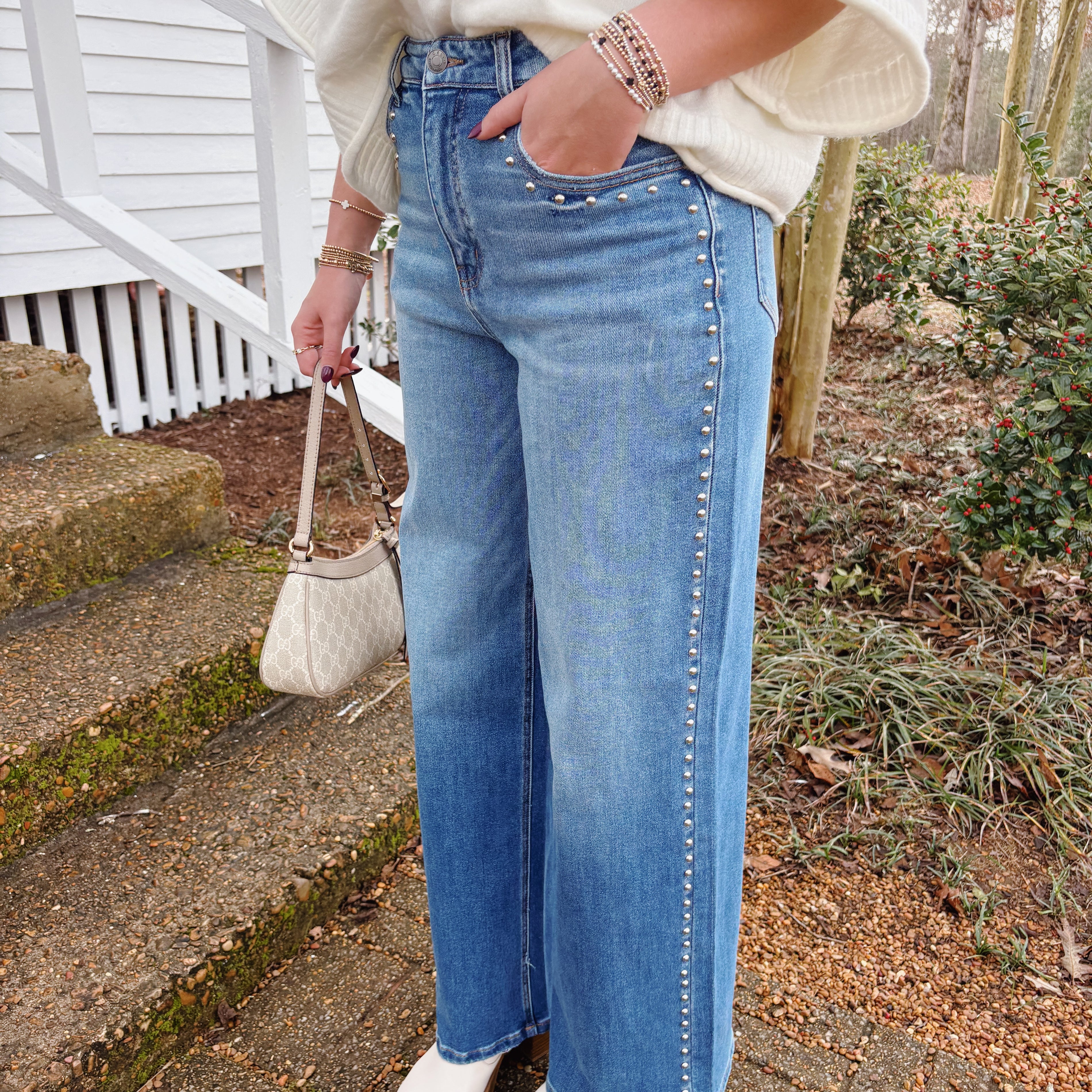 High Rise Studded Jeans