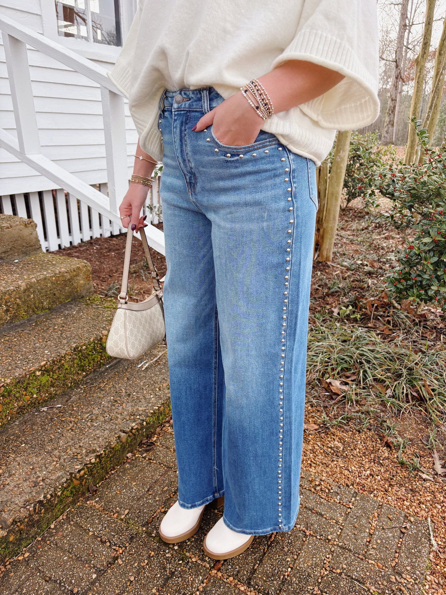 High Rise Studded Jeans