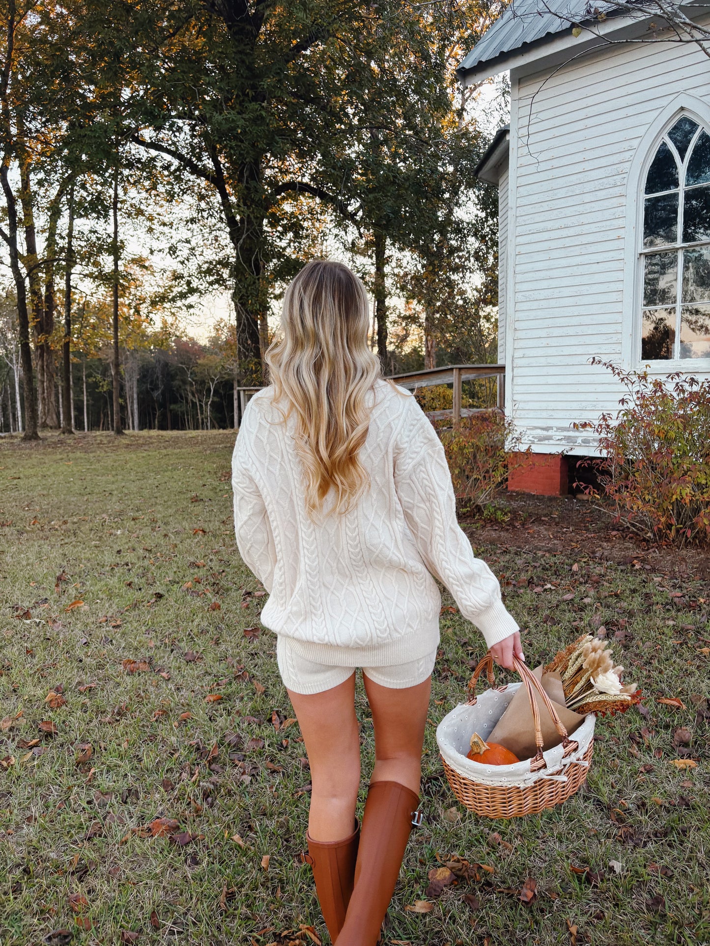 Cable Knit Sweater and Shorts Set in Vanilla