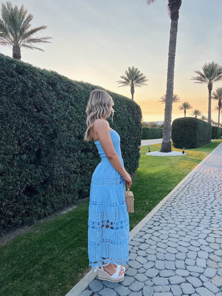 Sophie Eyelet Dress in Blue