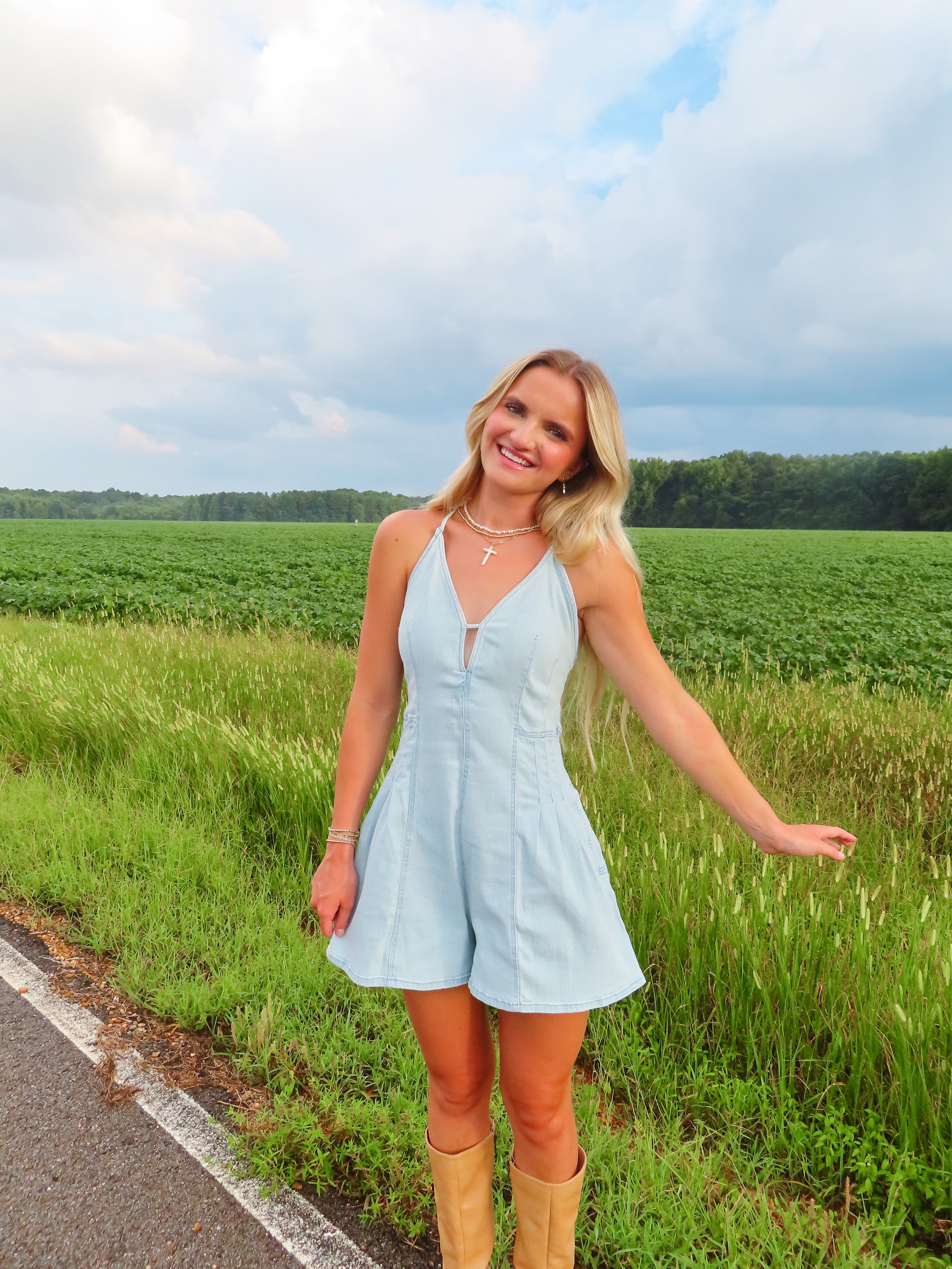 Georgia Flare Denim Romper