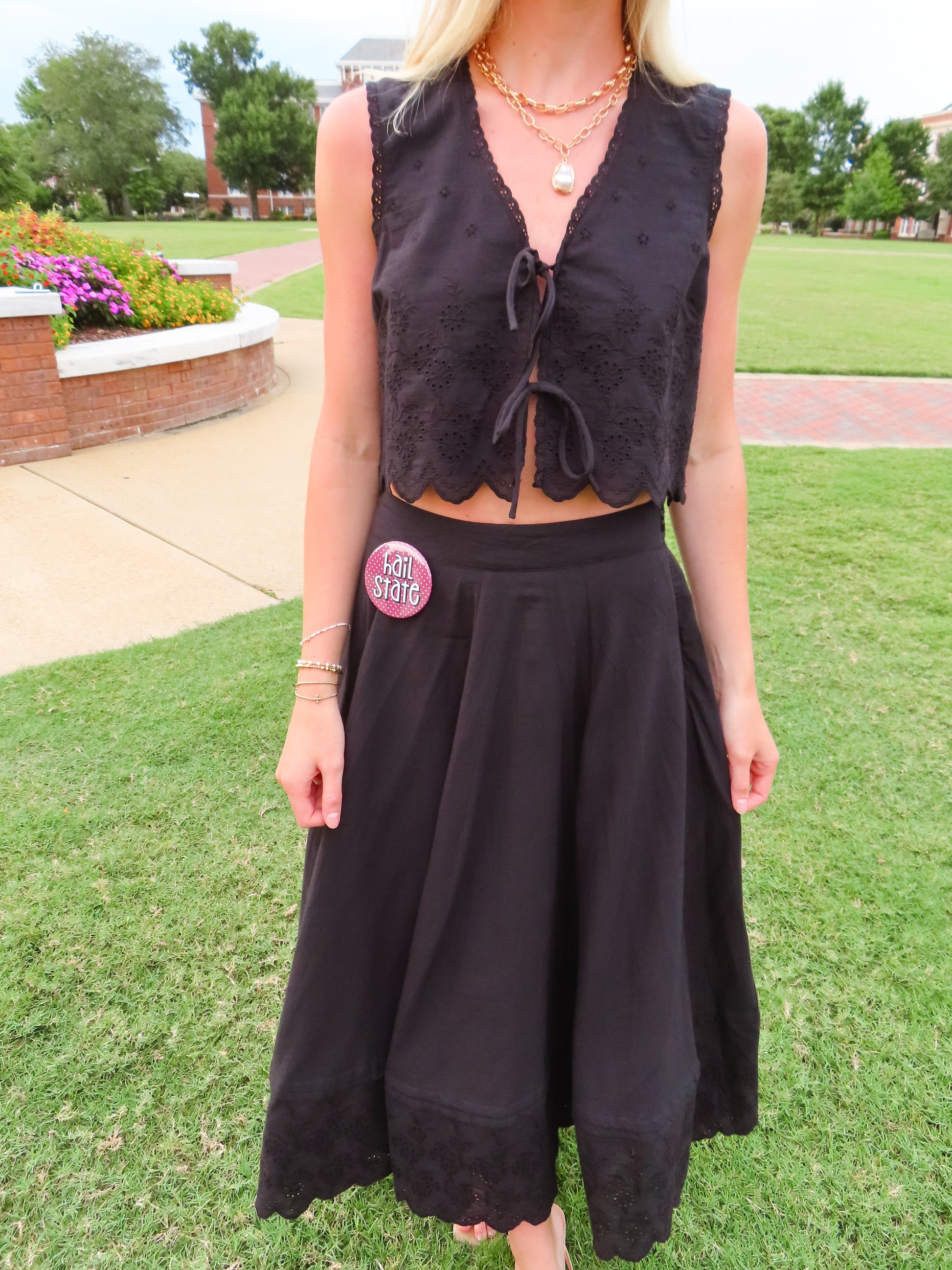Black Eyelet Embroidered Set