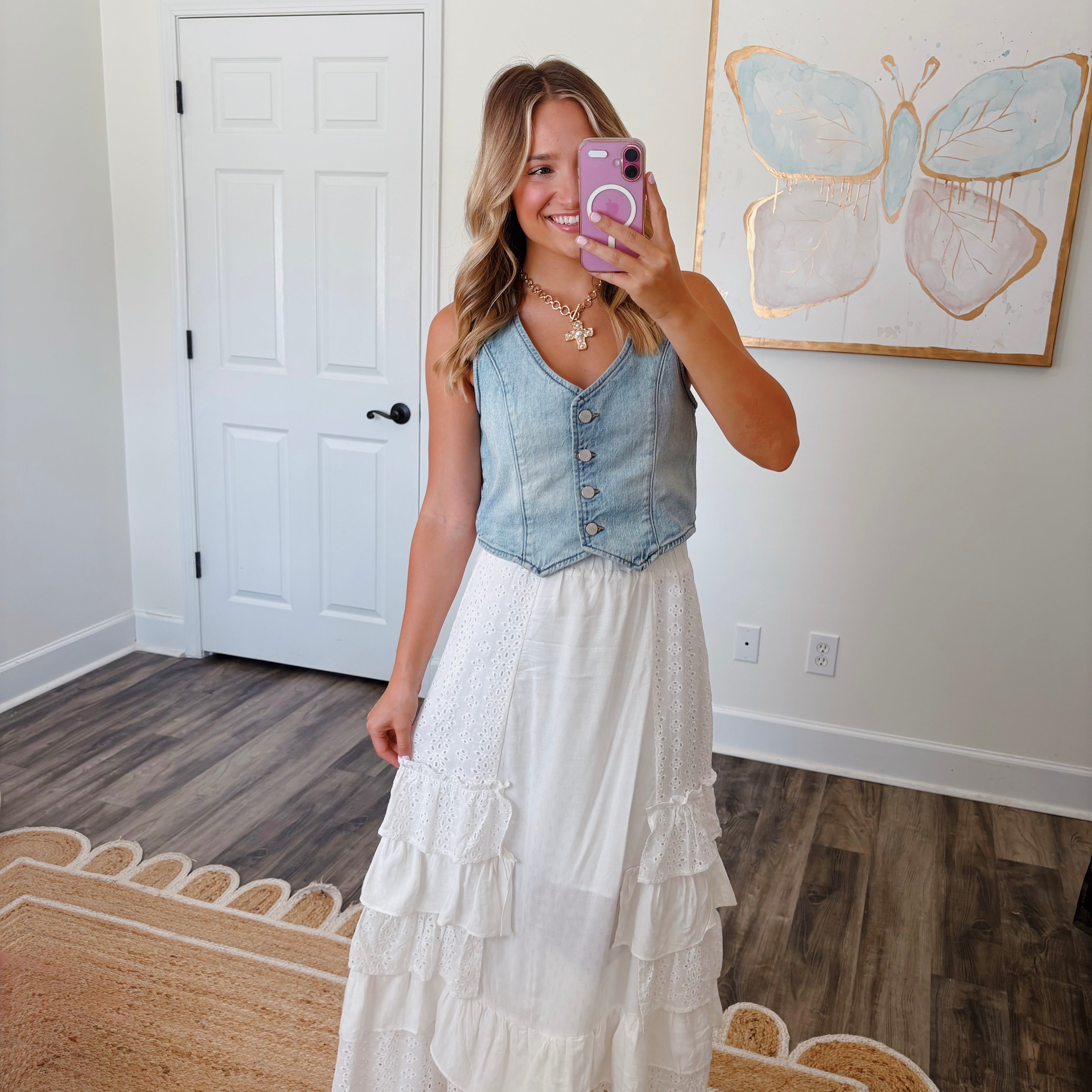 White Ruffle Maxi Skirt