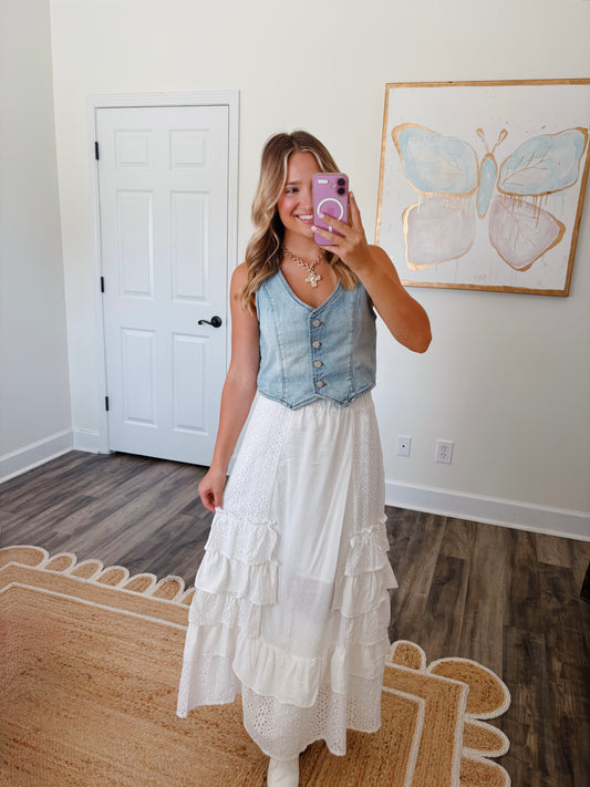 White Ruffle Maxi Skirt