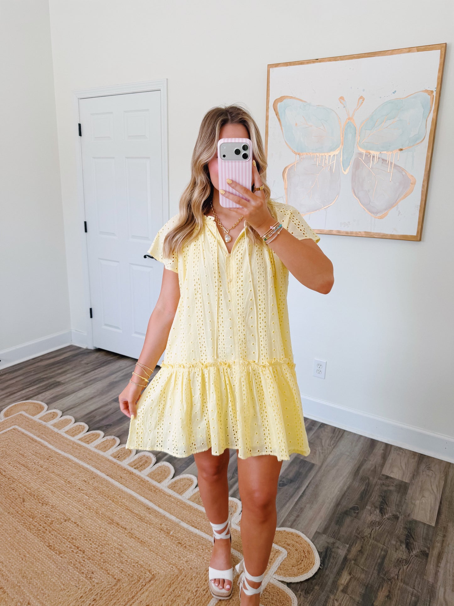 Lemon Eyelet Mini Dress