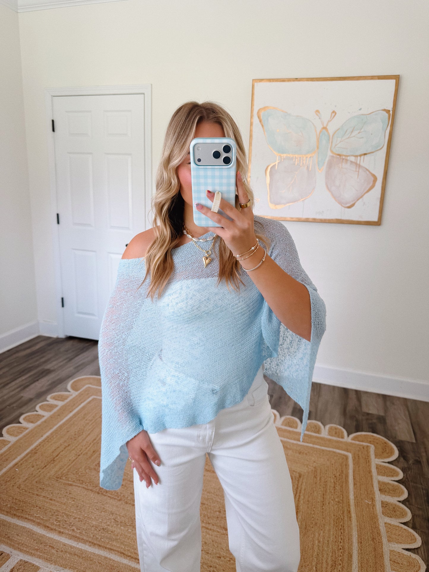 Palm Breeze Poncho Top in Blue