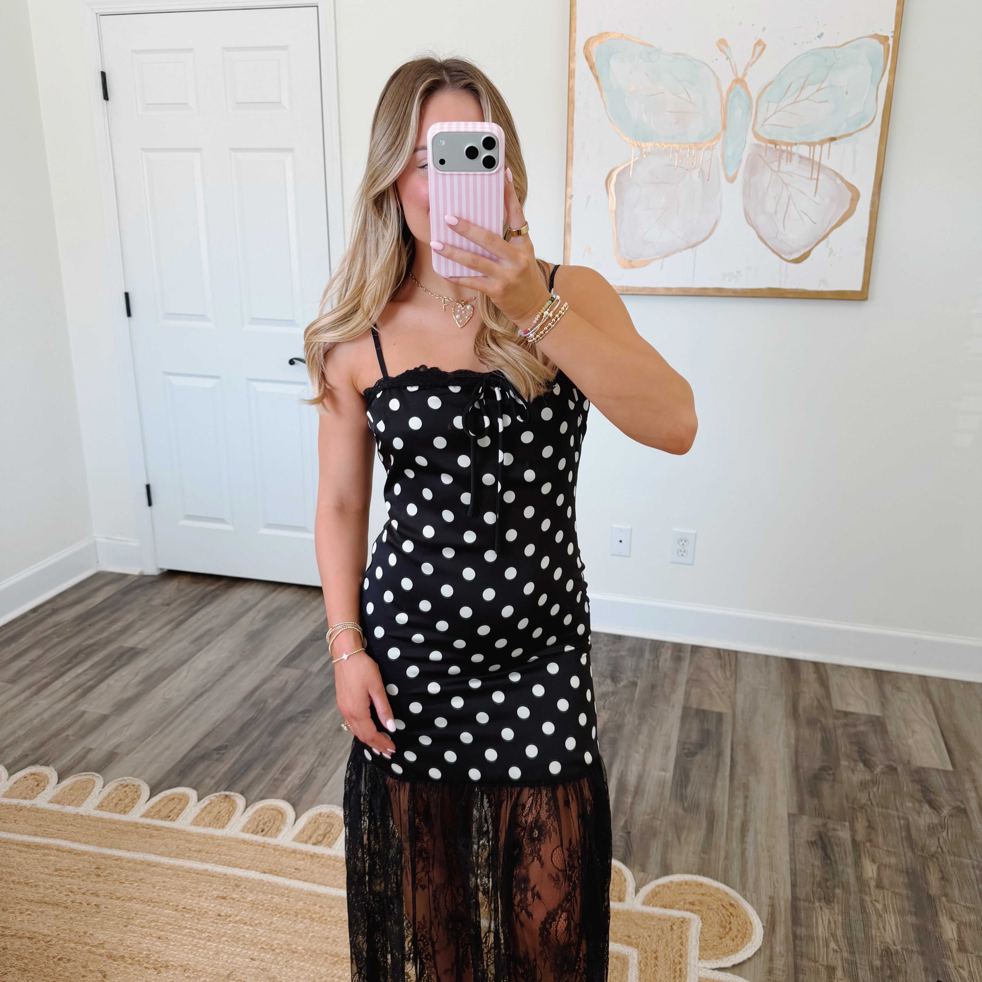 Polka Dot Lace Dress Black