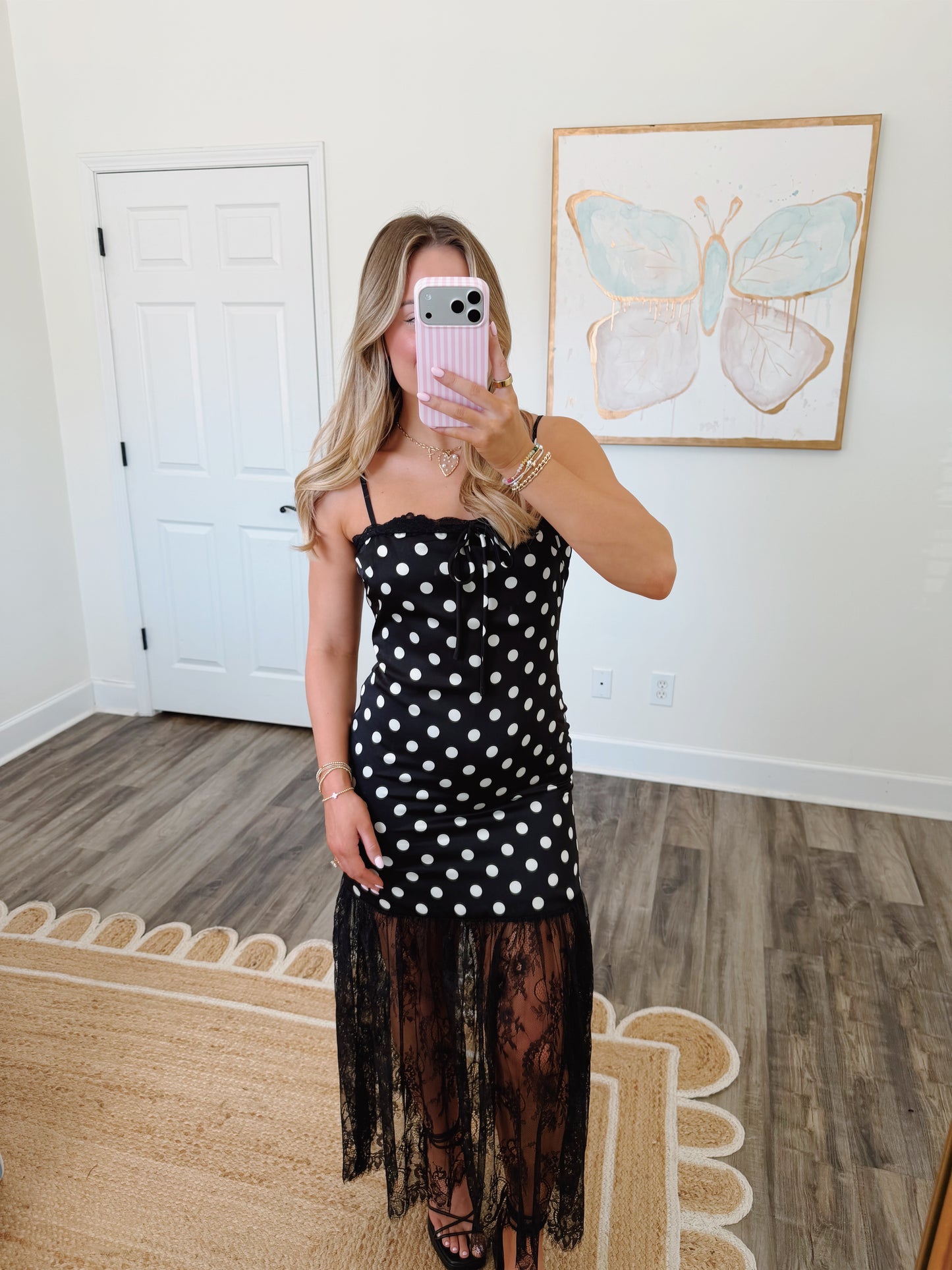 Polka Dot Lace Dress Black