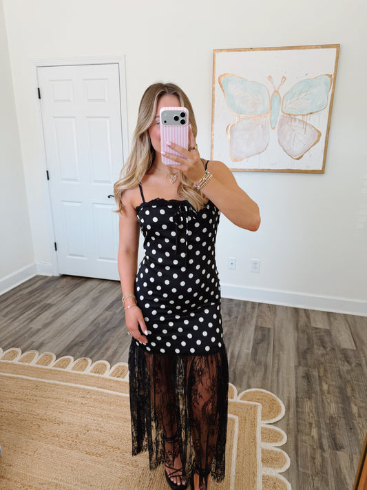 Polka Dot Lace Dress Black
