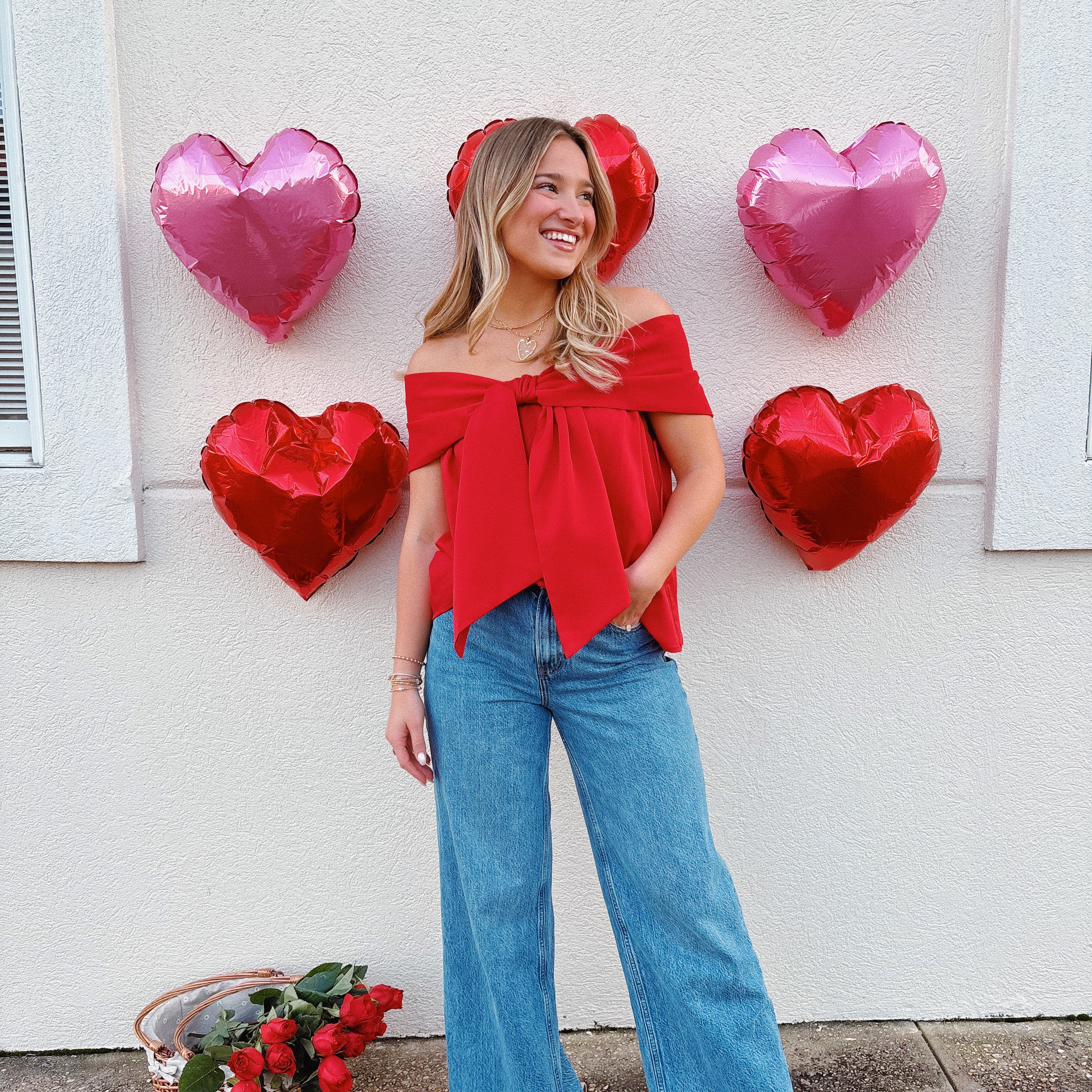 Red Off The Shoulder Bow Top