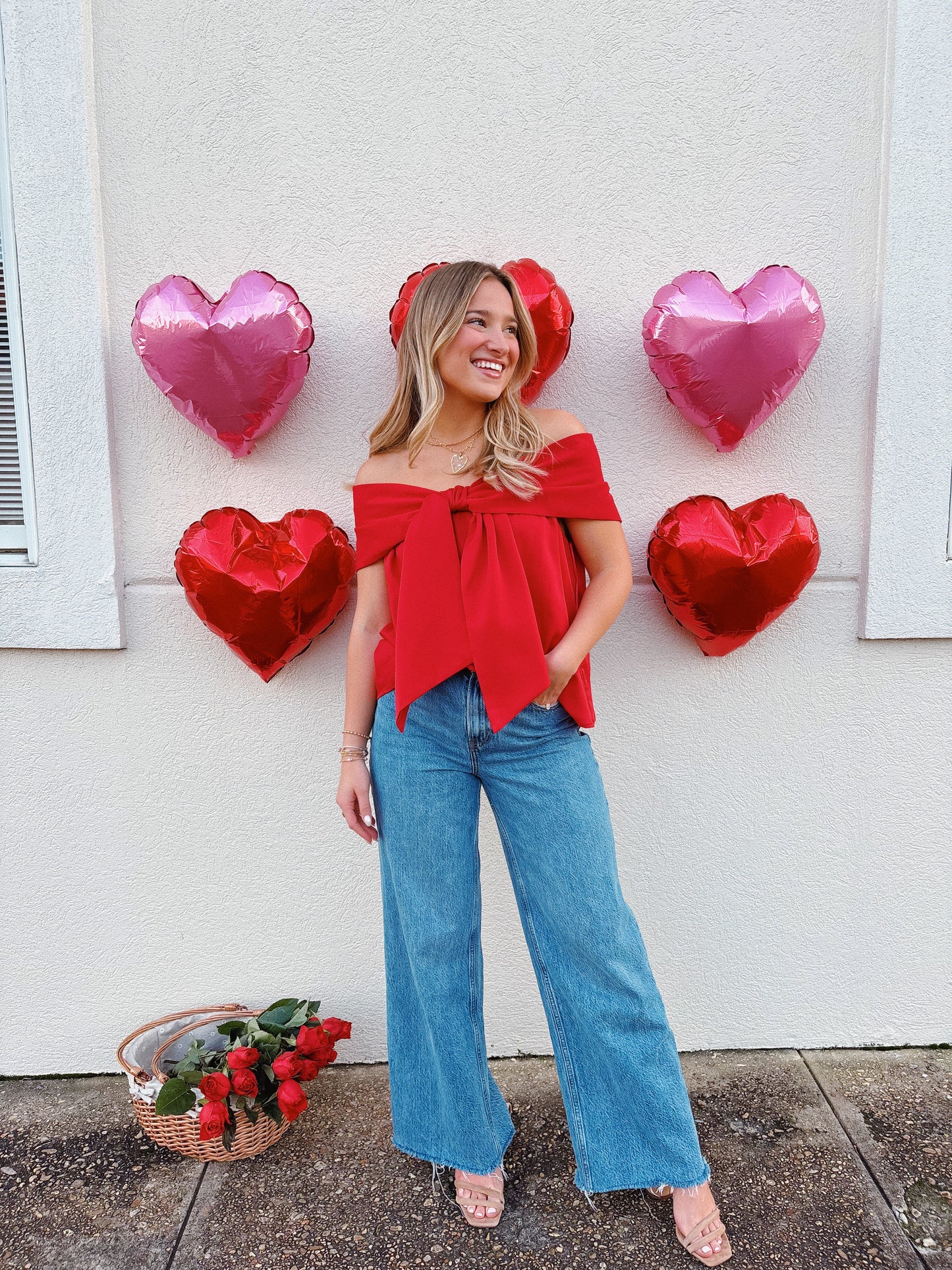 Red Off The Shoulder Bow Top PREORDER *1/2 WEEK RESTOCK*